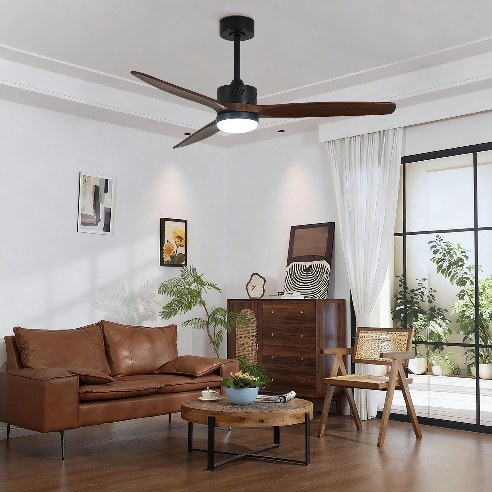 Downrod Standard Ceiling Fan with Light, Integrated LED